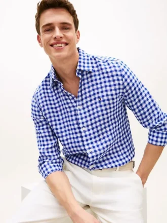 Camisa de lino a cuadros de corte regular