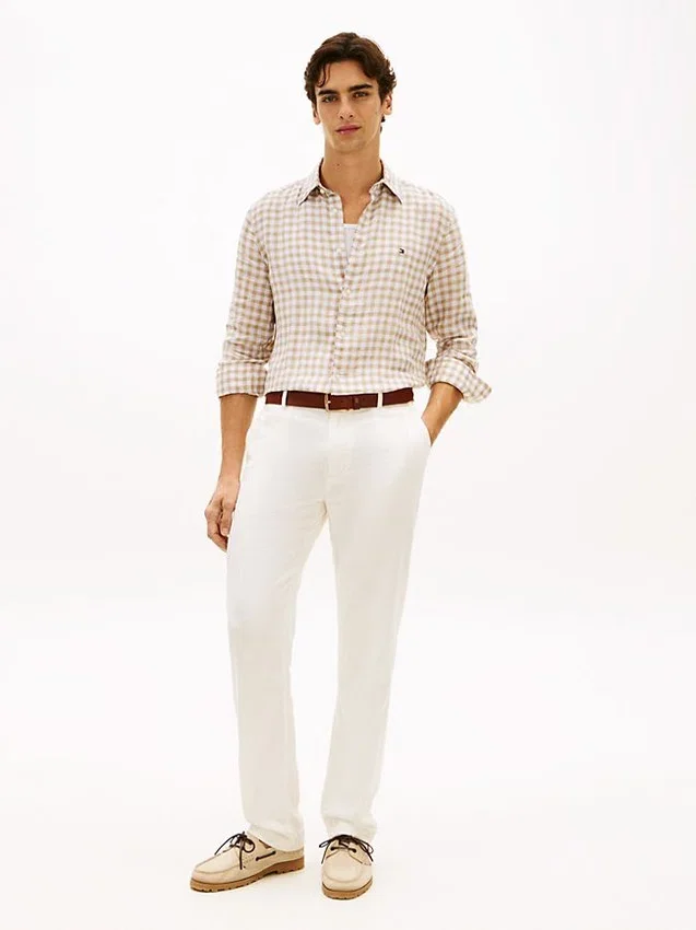 Camisa de lino a cuadros de corte regular Camisa de lino a cuadros de corte regular