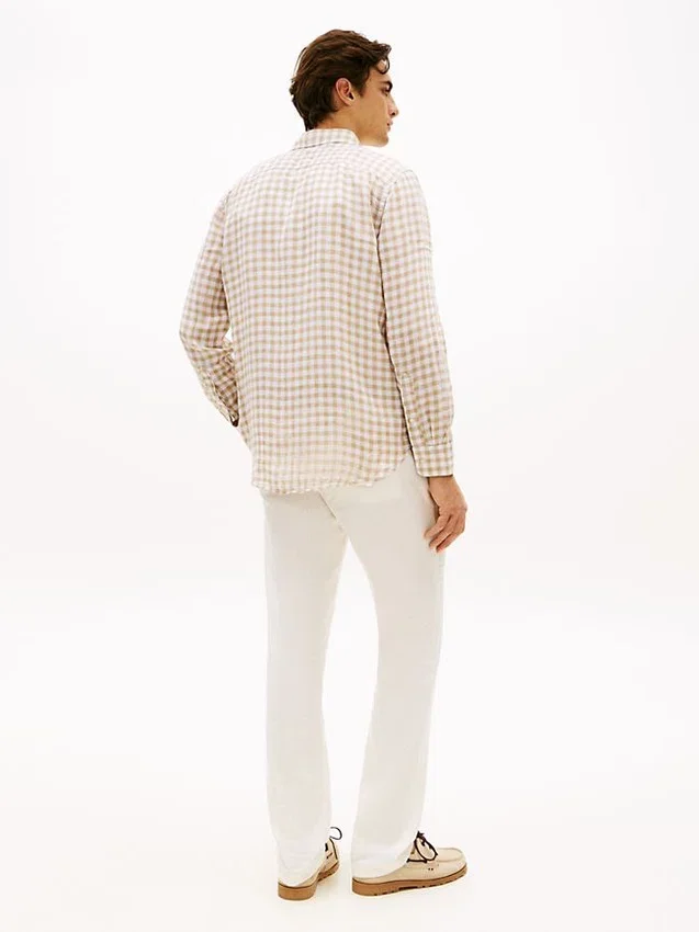 Camisa de lino a cuadros de corte regular Camisa de lino a cuadros de corte regular