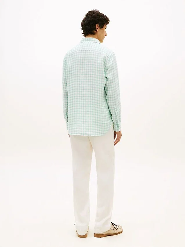 Camisa de lino a cuadros de corte regular Camisa de lino a cuadros de corte regular
