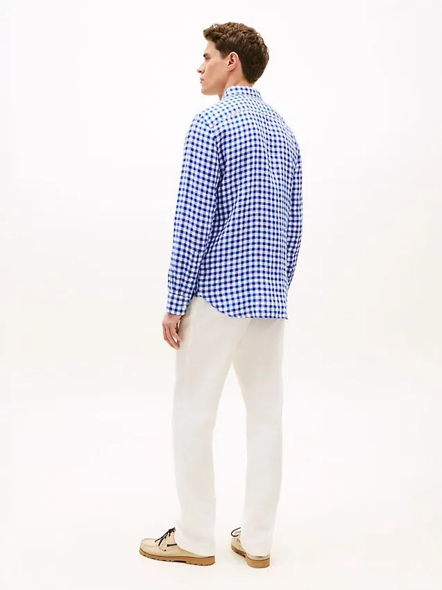 Camisa de lino a cuadros de corte regular Camisa de lino a cuadros de corte regular