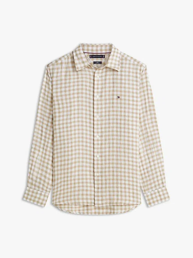 Camisa de lino a cuadros de corte regular Camisa de lino a cuadros de corte regular