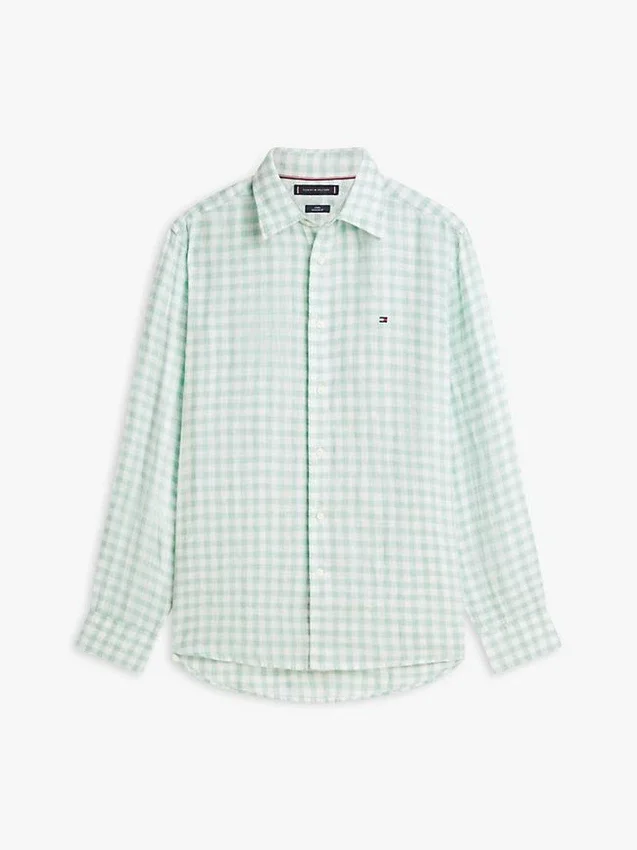 Camisa de lino a cuadros de corte regular Camisa de lino a cuadros de corte regular