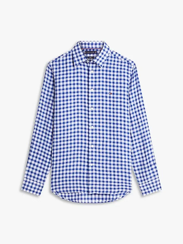 Camisa de lino a cuadros de corte regular Camisa de lino a cuadros de corte regular