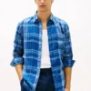 Camisa de lino a cuadros Madras de corte regular Camisa de lino a cuadros Madras de corte regular