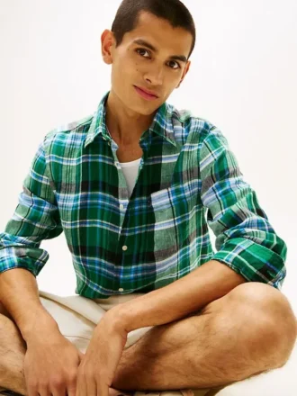 Camisa de lino a cuadros Madras de corte regular