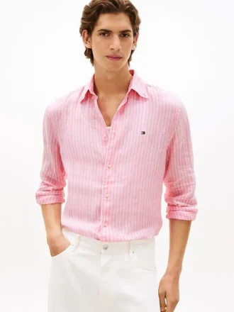 Camisa de lino a rayas de corte regular
