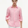 Camisa de lino a rayas de corte regular