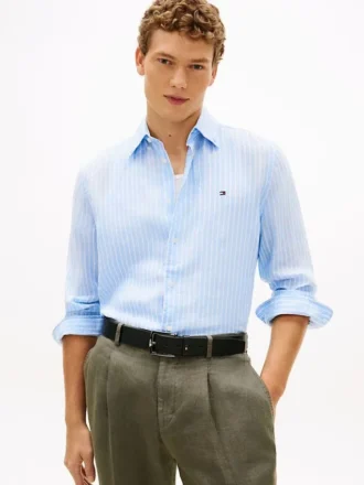 Camisa de lino a rayas de corte regular