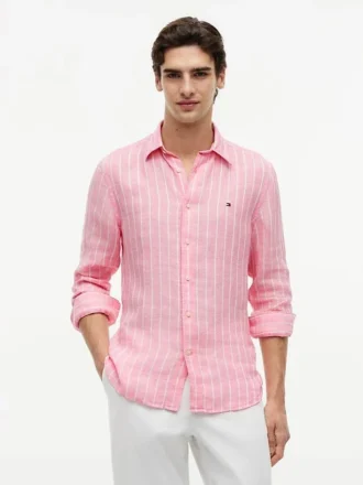 Camisa de lino a rayas de corte regular