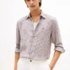Camisa de lino a rayas de corte regular Camisa de lino a rayas de corte regular