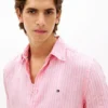 Camisa de lino a rayas de corte regular Camisa de lino a rayas de corte regular