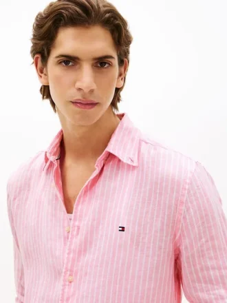 Camisa de lino a rayas de corte regular