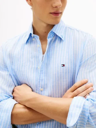 Camisa de lino a rayas de corte regular