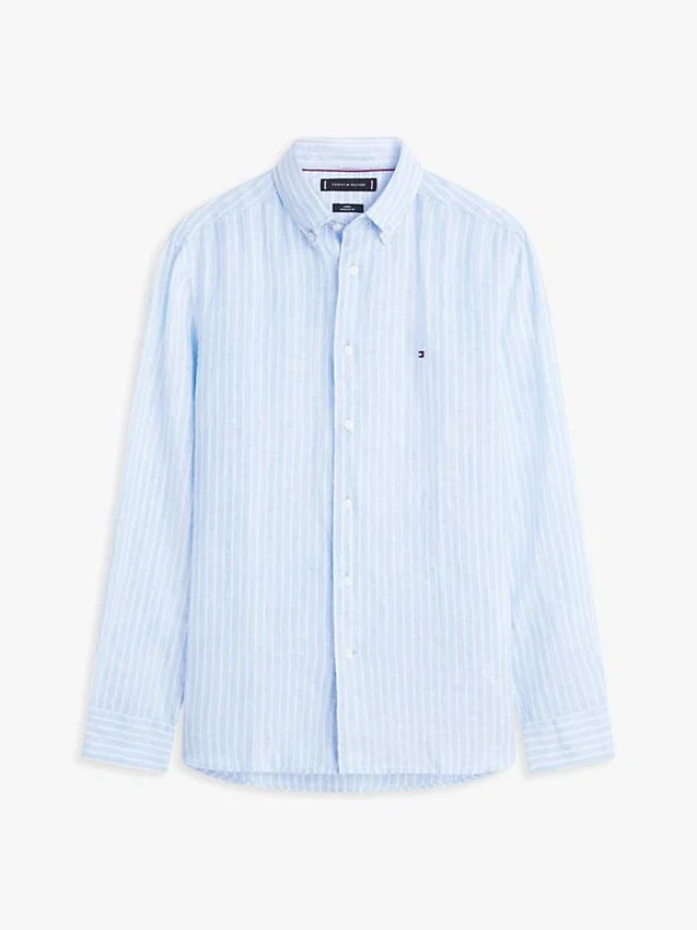 Camisa de lino a rayas de corte regular Camisa de lino a rayas de corte regular