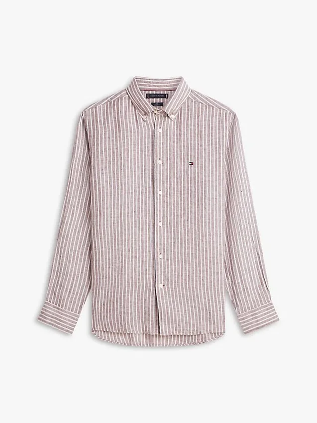 Camisa de lino a rayas de corte regular Camisa de lino a rayas de corte regular