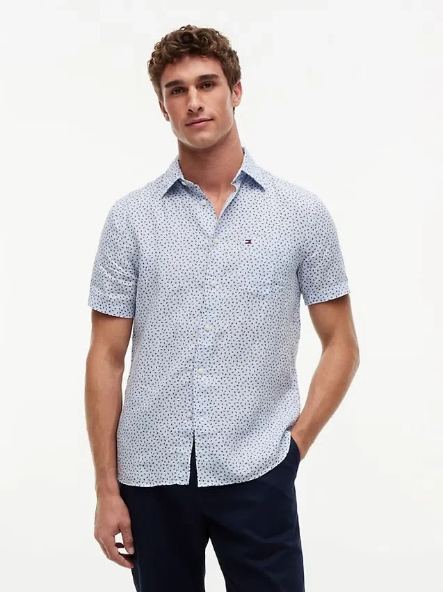 Camisa de lino con estampado náutico de corte regular Camisa de lino con estampado náutico de corte regular