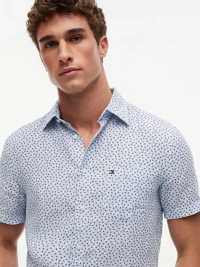 Camisa de lino con estampado náutico de corte regular Camisa de lino con estampado náutico de corte regular