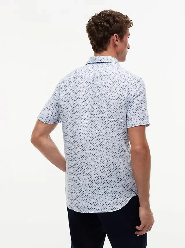 Camisa de lino con estampado náutico de corte regular Camisa de lino con estampado náutico de corte regular