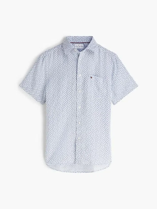 Camisa de lino con estampado náutico de corte regular Camisa de lino con estampado náutico de corte regular