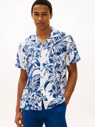 Camisa de lino con estampado tropical