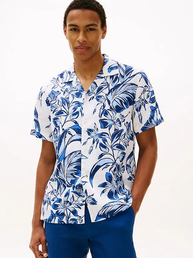 Camisa de lino con estampado tropical Camisa de lino con estampado tropical