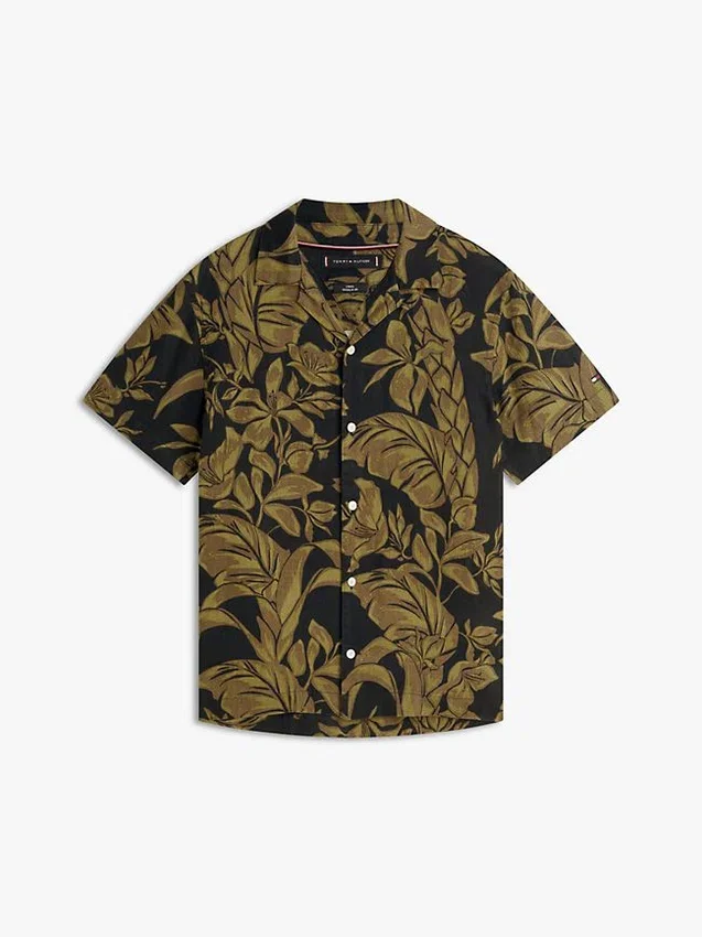 Camisa de lino con estampado tropical Camisa de lino con estampado tropical