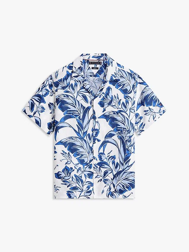 Camisa de lino con estampado tropical Camisa de lino con estampado tropical
