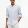 Camisa de lino de corte regular con cuello de banda Camisa de lino de corte regular con cuello de banda