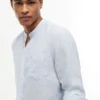 Camisa de lino de corte regular con cuello de banda Camisa de lino de corte regular con cuello de banda