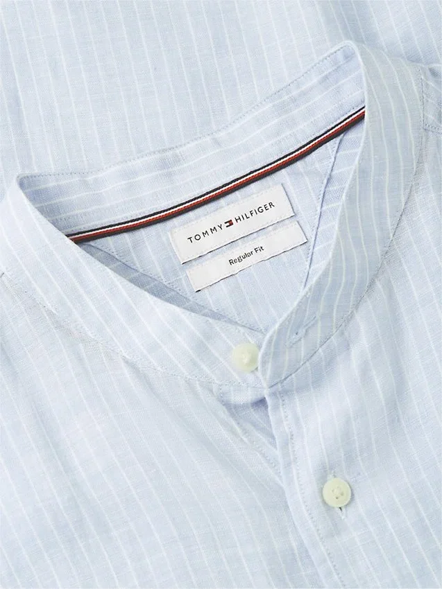 Camisa de lino de corte regular con cuello de banda Camisa de lino de corte regular con cuello de banda
