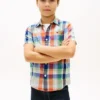 Camisa de madras de mezcla de lino y algodón para niños