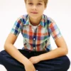 Camisa de madras de mezcla de lino y algodón para niños