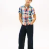 Camisa de madras de mezcla de lino y algodón para niños