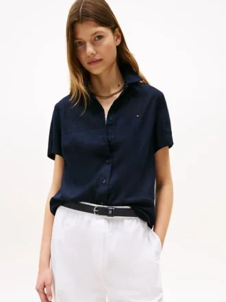 Camisa de manga corta de mezcla de lino