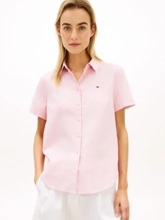 Camisa de manga corta de mezcla de lino