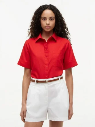 Camisa de manga corta de mezcla de lino