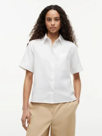 Camisa de manga corta de mezcla de lino