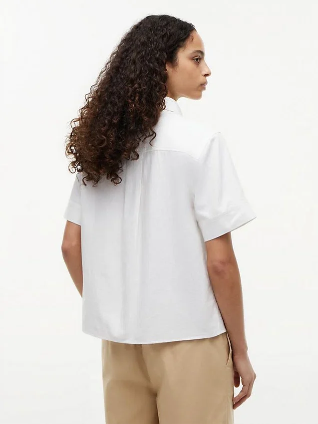 Camisa de manga corta de mezcla de lino Camisa de manga corta de mezcla de lino