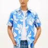 Camisa de mezcla de algodón y lino con estampado tropical Camisa de mezcla de algodón y lino con estampado tropical