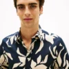 Camisa de mezcla de algodón y lino con estampado tropical Camisa de mezcla de algodón y lino con estampado tropical