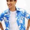 Camisa de mezcla de algodón y lino con estampado tropical Camisa de mezcla de algodón y lino con estampado tropical