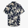 Camisa de mezcla de algodón y lino con estampado tropical Camisa de mezcla de algodón y lino con estampado tropical