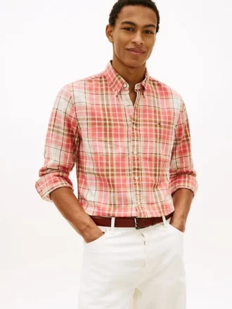 Camisa de mezcla de lino a cuadros de corte regular