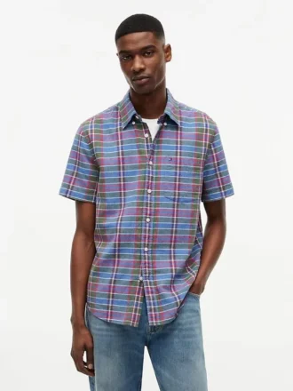 Camisa de mezcla de lino a cuadros de corte regular