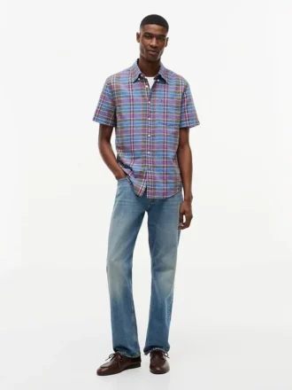 Camisa de mezcla de lino a cuadros de corte regular