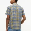 Camisa de mezcla de lino a cuadros de corte regular Camisa de mezcla de lino a cuadros de corte regular