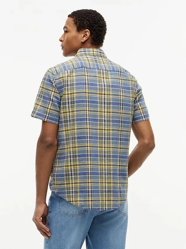 Camisa de mezcla de lino a cuadros de corte regular Camisa de mezcla de lino a cuadros de corte regular