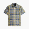 Camisa de mezcla de lino a cuadros de corte regular Camisa de mezcla de lino a cuadros de corte regular
