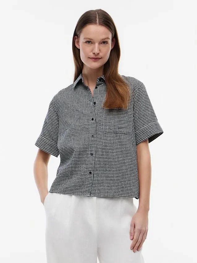 Camisa de mezcla de lino a cuadros vichy Camisa de mezcla de lino a cuadros vichy